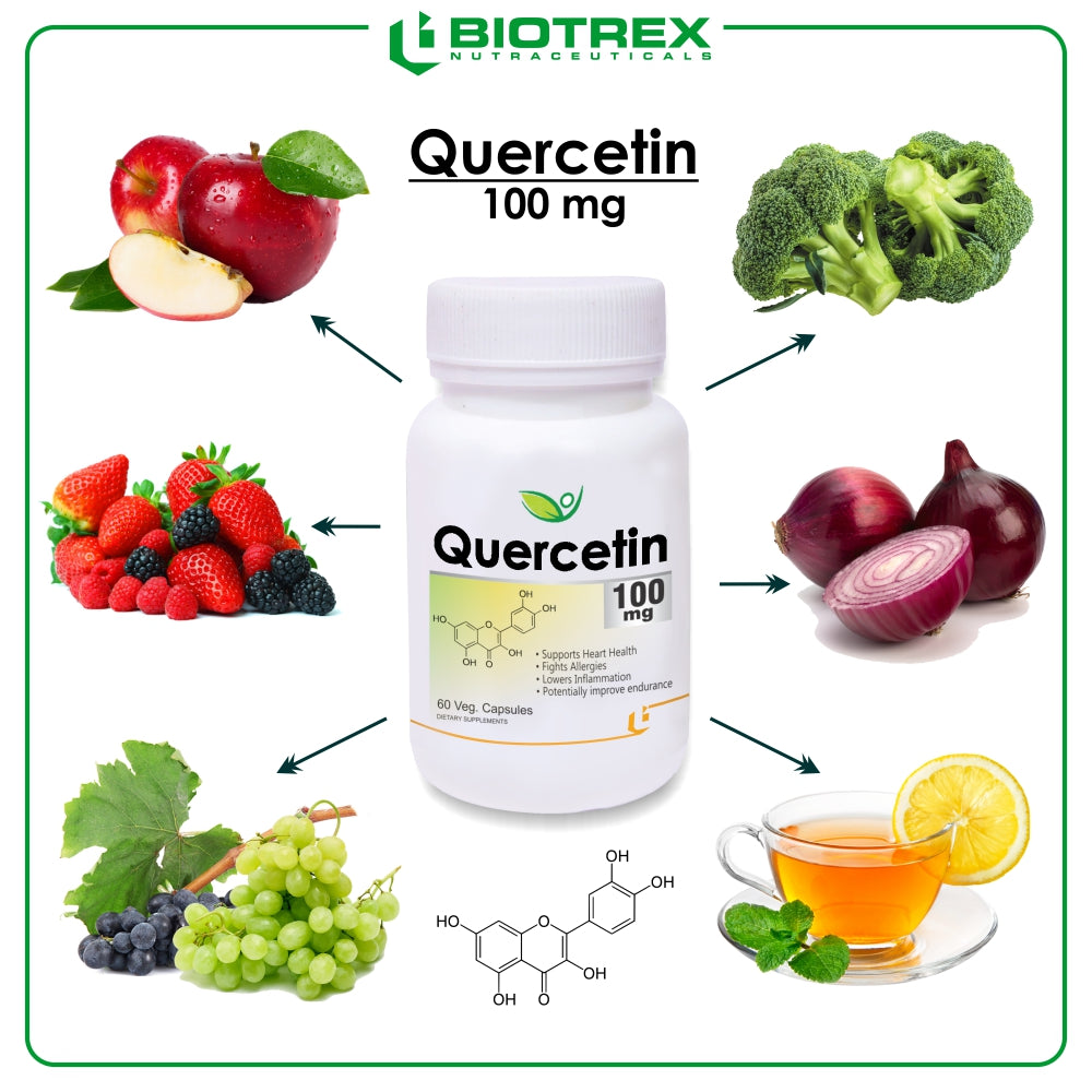 Biotrex Quercetin 100mg - 60 Capsules Cardiovascular Health, Anti-Inflammatory Effects, Anti-Inflammatory Effects & Immune System Support