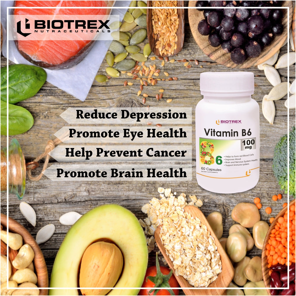 Biotrex Vitamin B6 100mg - 60 Capsules Cognitive Function, Neurotransm ...