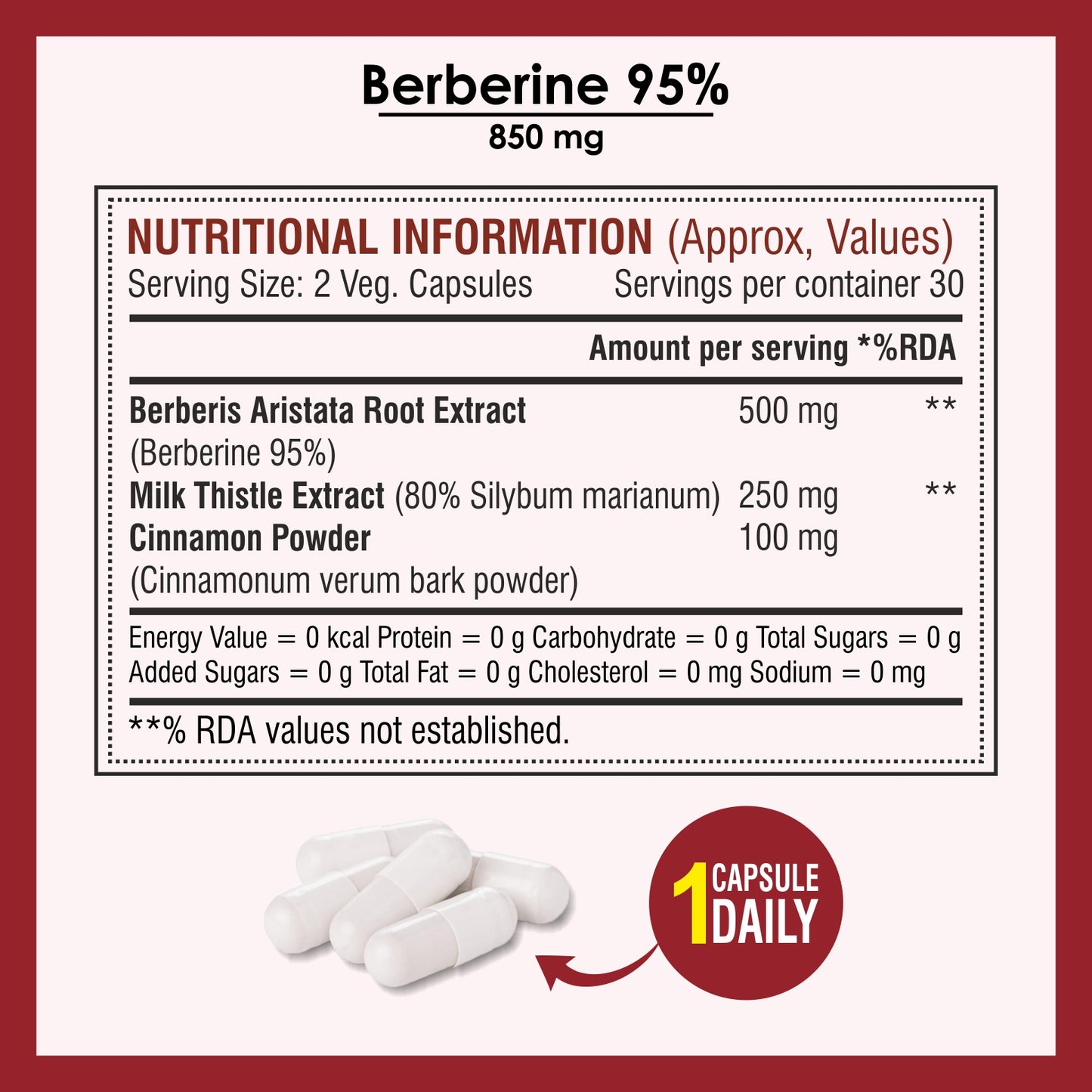 Biotrex Berberis Berberine 95% Supplement With Milk Thistle & Cinnamon, High Purity Berberine HCL Supplement Supports Healthy Immune System - 60 Veg Capsules