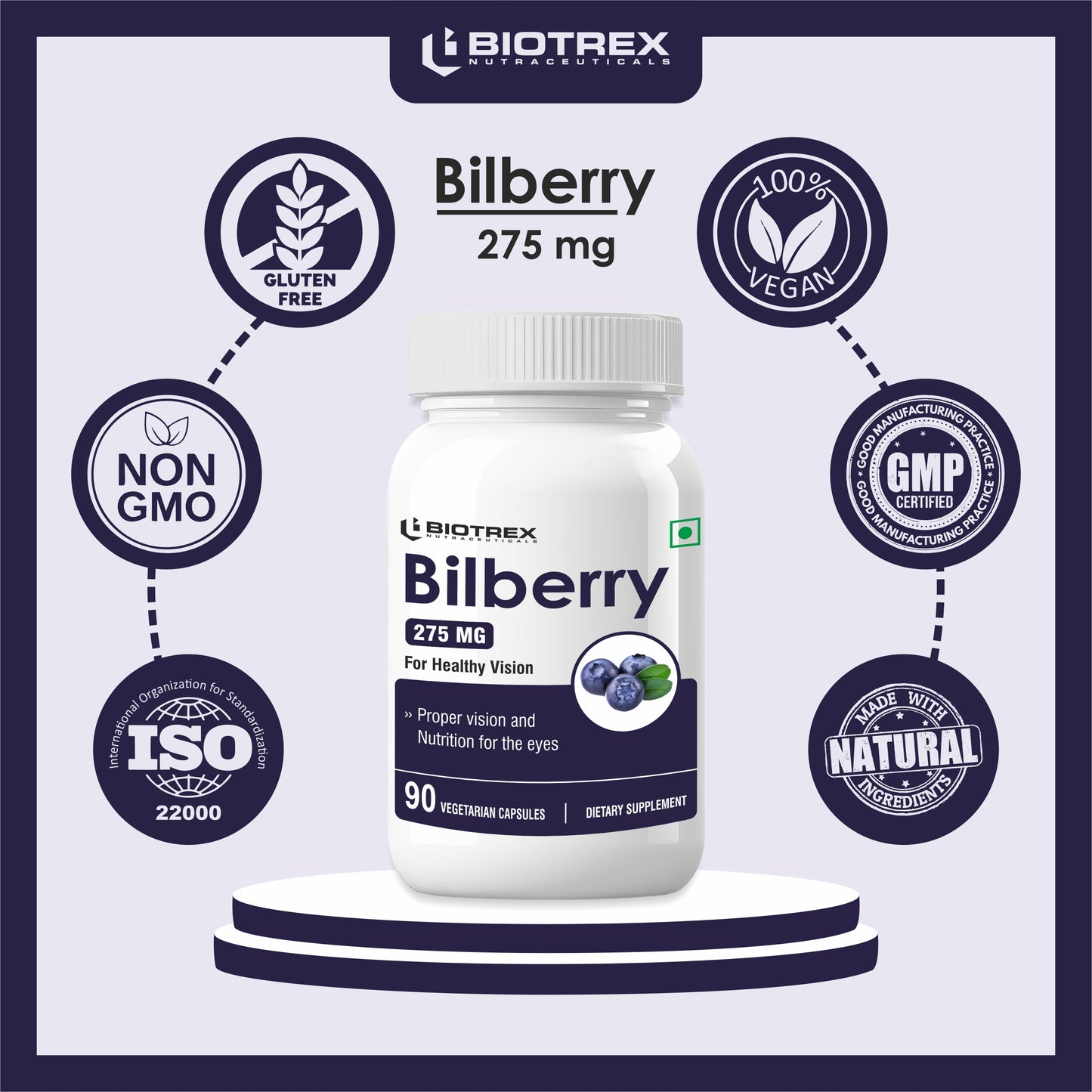 Biotrex Bilberry Extract 275mg 90 Veg Capsules