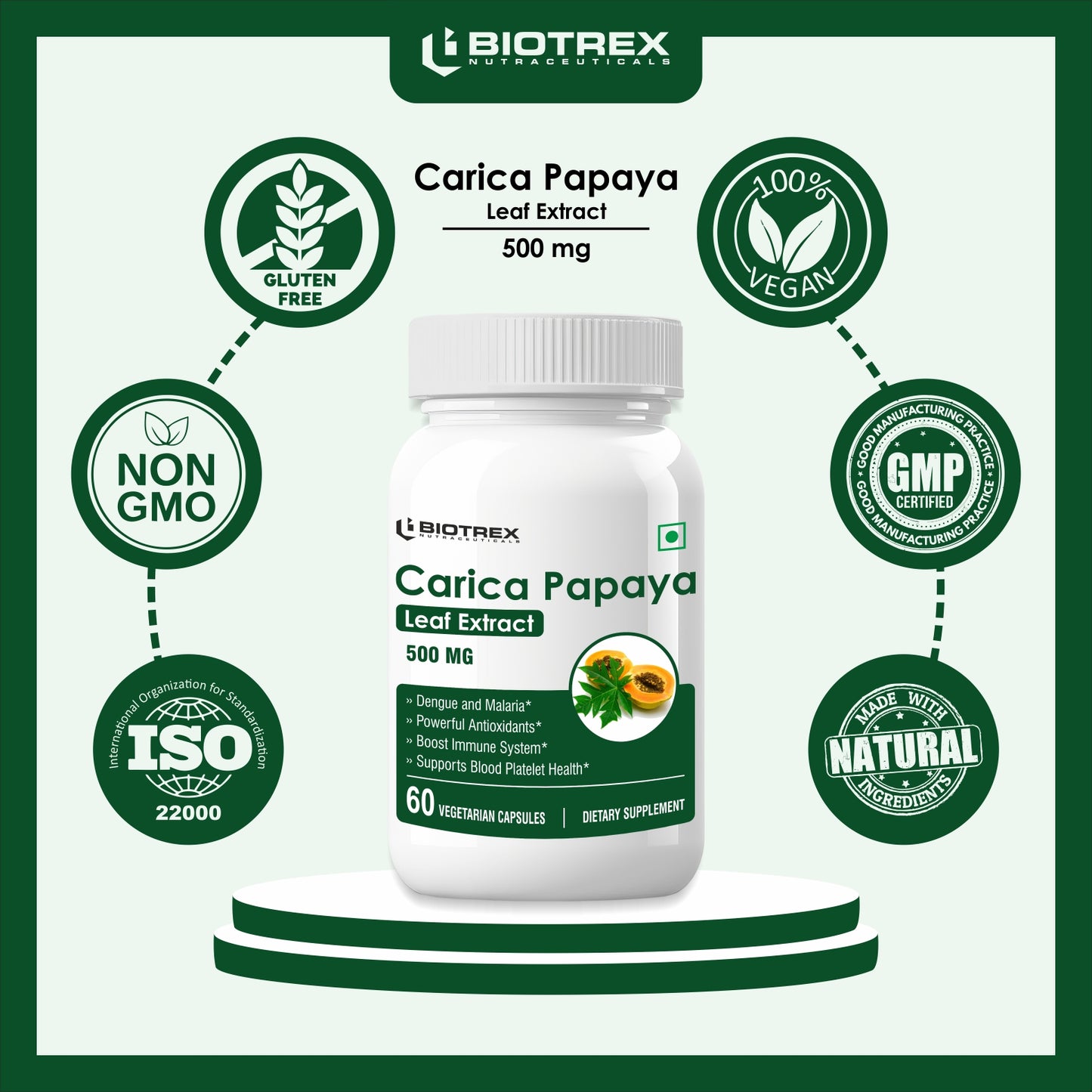 Biotrex Carica Papaya 500mg - 60 Capsules