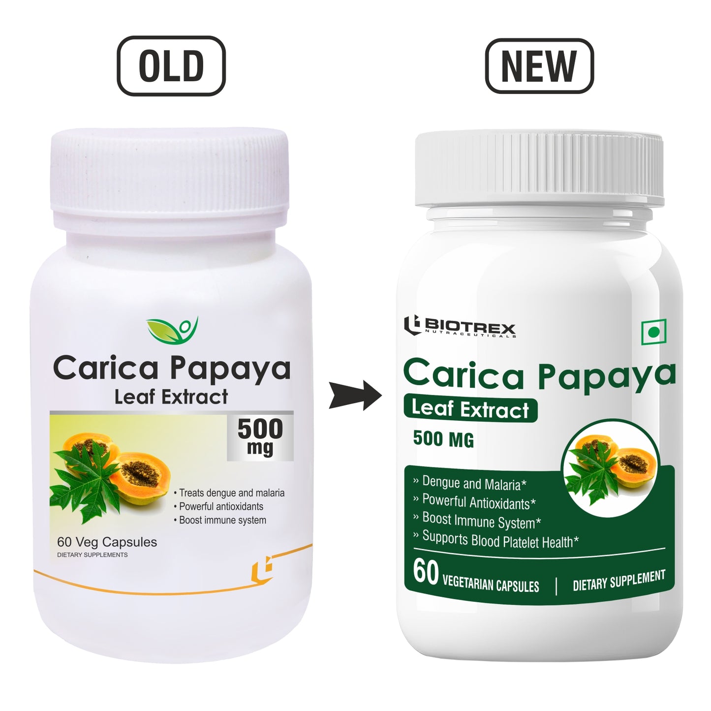 Biotrex Carica Papaya 500mg - 60 Capsules