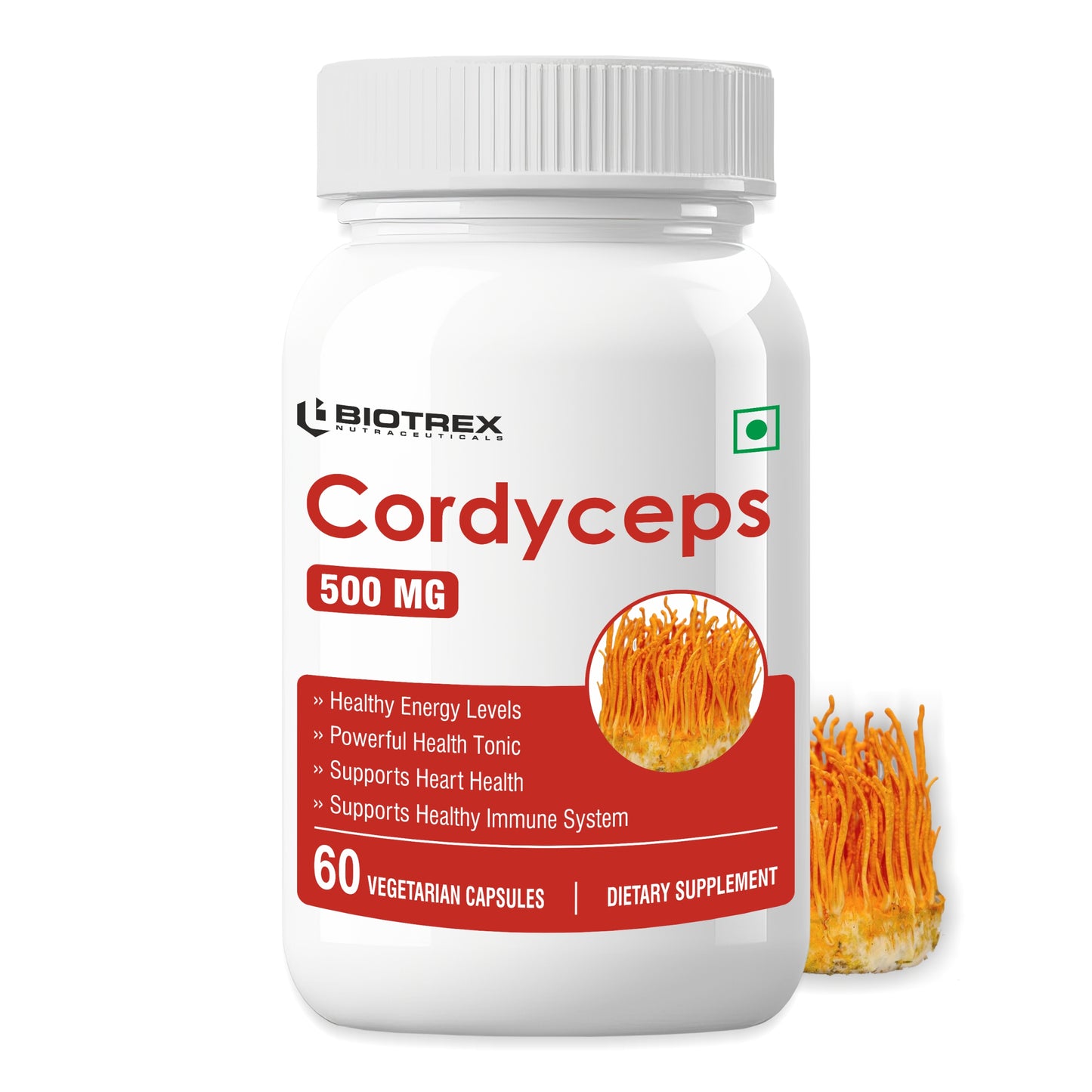 Biotrex Cordyceps 500mg-60 Veg Capsules Increases Energy, Stamina & Athletic Performance Enhancement