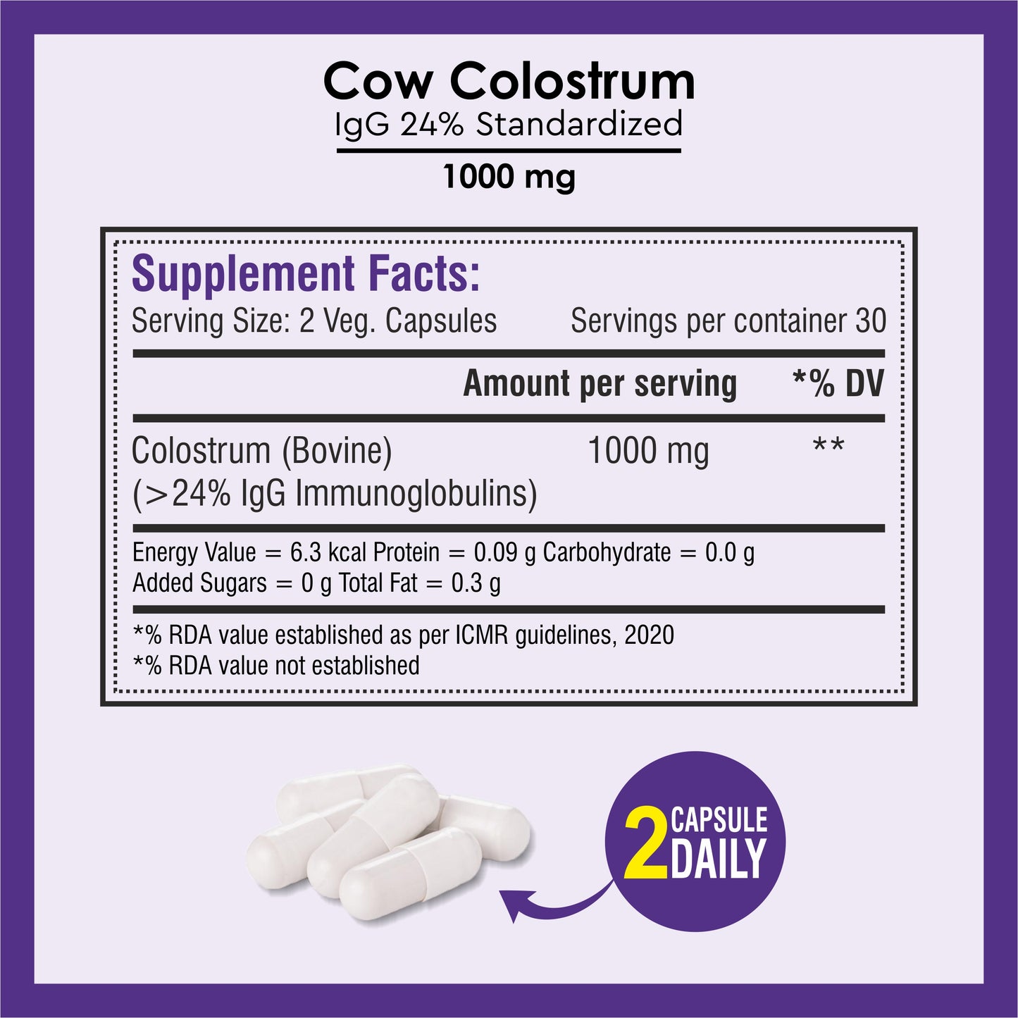 Biotrex Cow Colostrum 1000mg, 24% IgG, Supports Gut Health & Immune Health - 60 Vegetarian Capsules