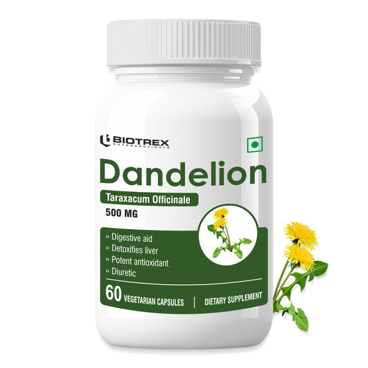 Biotrex Dandelion 500mg - 60 Capsules, Antioxidant, Detoxifies Liver, Digestive Aid