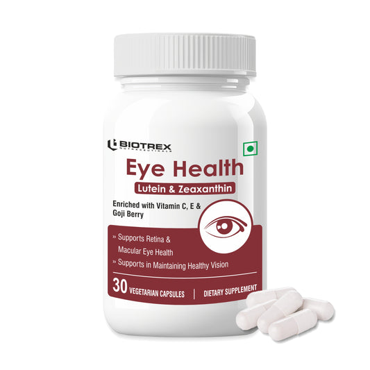 Biotrex Eye Health Supplement Enriched With Lutein, Zeaxanthin, Goji Berry, Copper, Zinc, Vitamin C & E, Protects From Blue Light Damage & Digital Strain - 30 Vegetarian Capsules