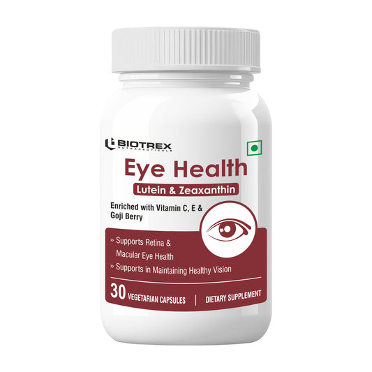 Biotrex Eye Health Supplement Enriched With Lutein, Zeaxanthin, Goji Berry, Copper, Zinc, Vitamin C & E, Protects From Blue Light Damage & Digital Strain - 30 Vegetarian Capsules