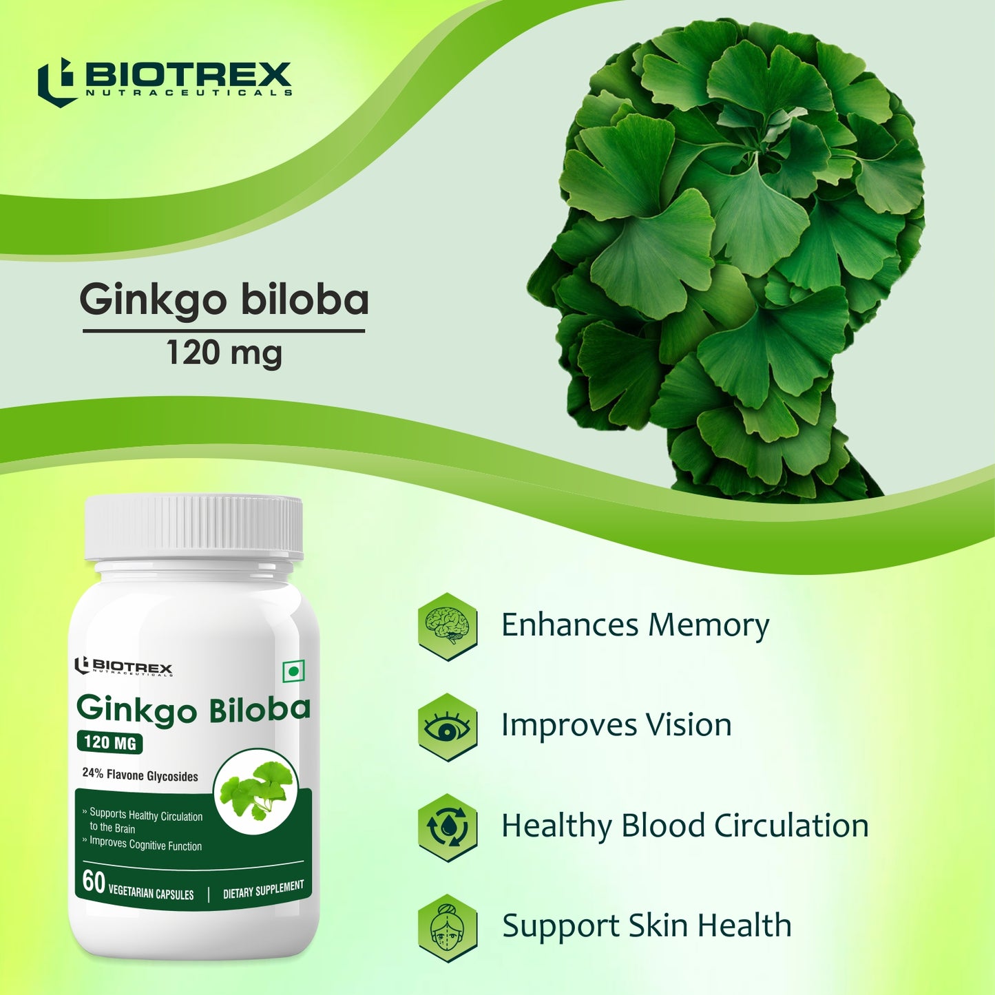 Biotrex Ginkgo biloba 120mg - 60 Capsules