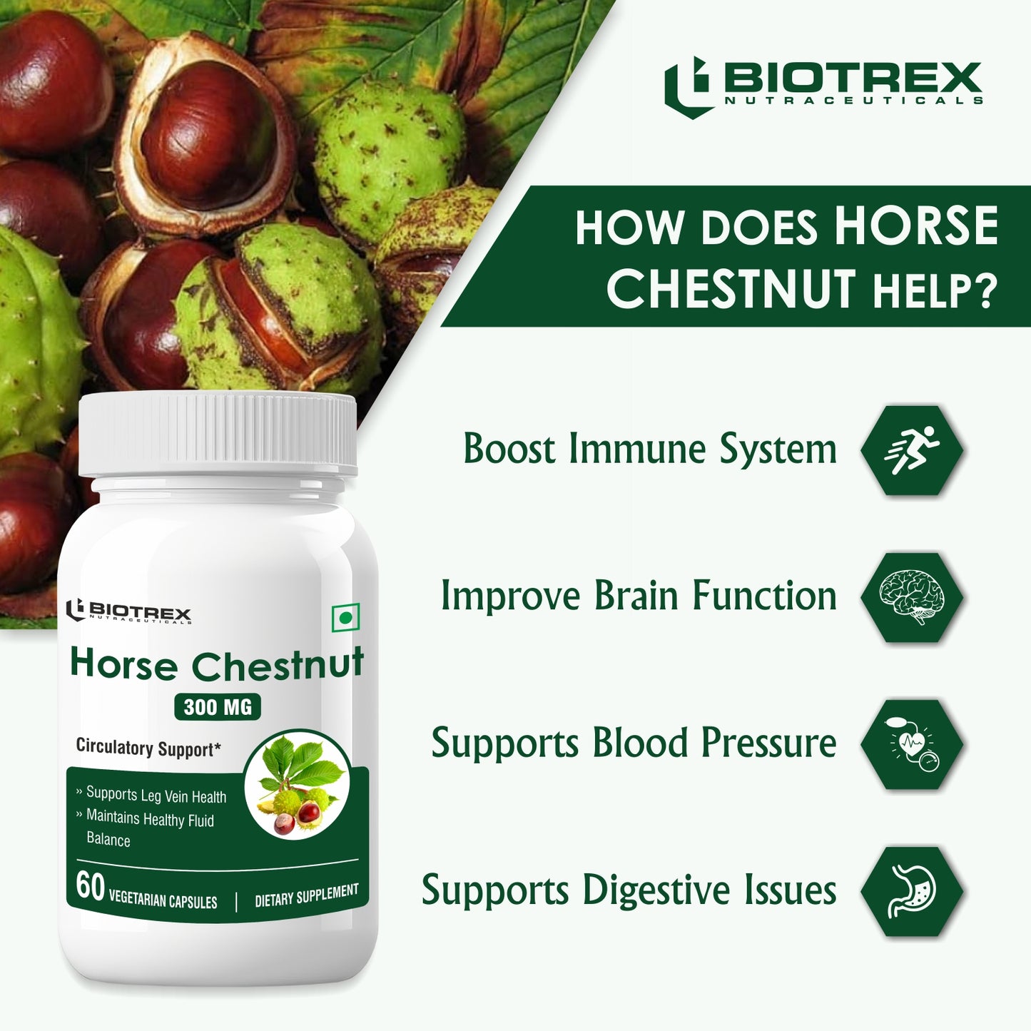 Biotrex Horse Chestnut 300mg - 60 Capsules