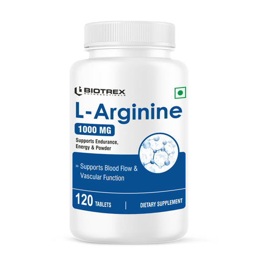 Biotrex L-Arginine 1000mg Supplement, Nitric Oxide Production & Muscle Growth - 120 Tablets