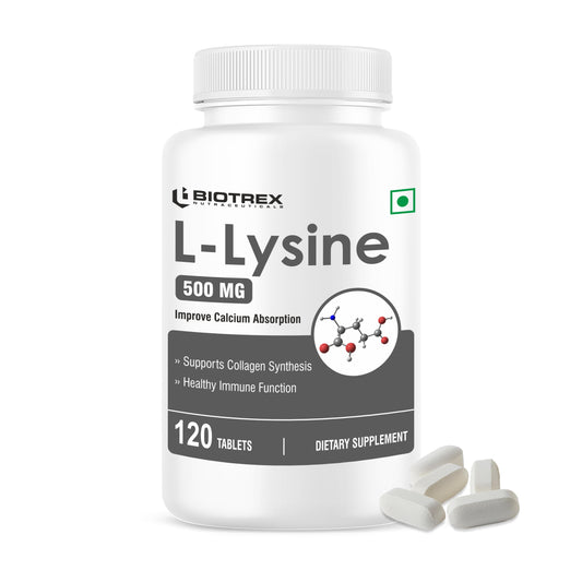 Biotrex Nutraceuticals L-Lysine 500mg, From L-Lysine Monohydrochloride, Healthy Immune Function - 120 Tablets