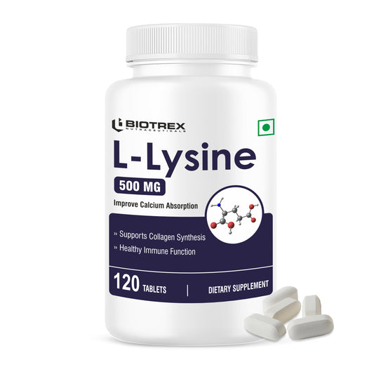 Biotrex L-Lysine 500mg, From L-Lysine Monohydrochloride, Healthy Immune Function - 120 Tablets