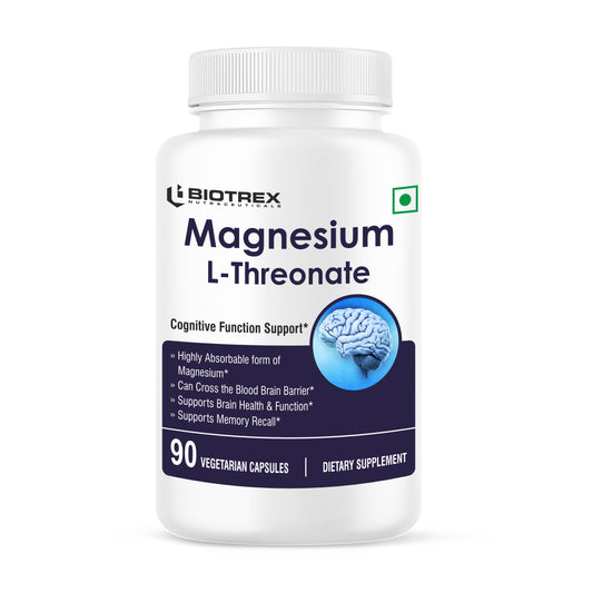 Biotrex Magnesium L-Threonate Supplement, Supports Brain Health & Cognitive Function, Highly Bioavailable Magnesium - 90 Veg Capsule