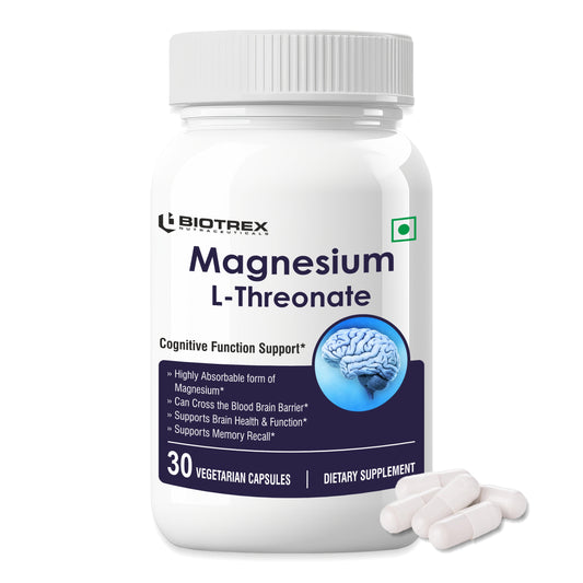 Biotrex Magnesium L-Threonate, Supports Brain Health & Cognitive Function, Highly Bioavailable Magnesium - 30 Veg Capsules