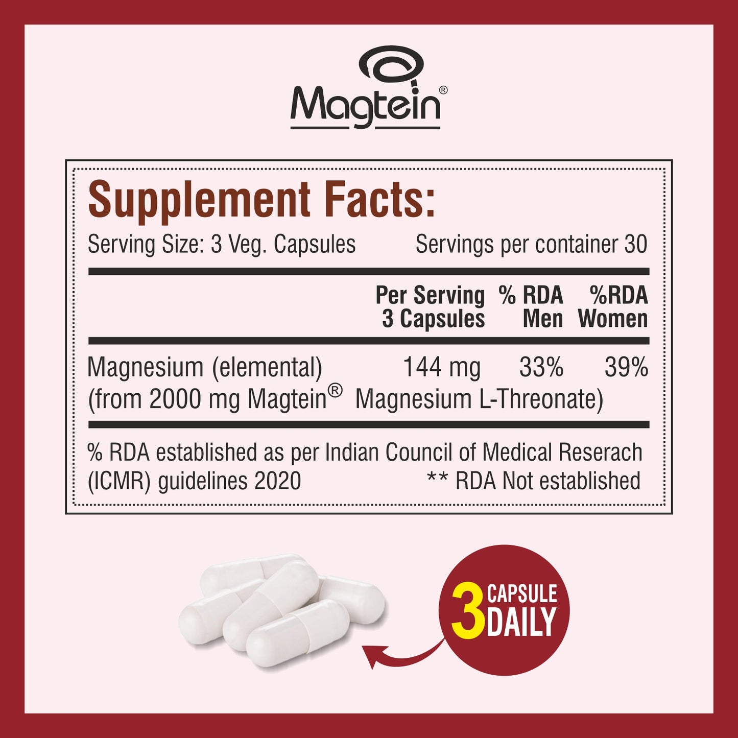 Biotrex Magtein Magnesium L-Threonate Supplement, Highly Bioavailable Form of Magnesium, Supports Sleep Health And Cognitive Function - 90 Veg Capsules