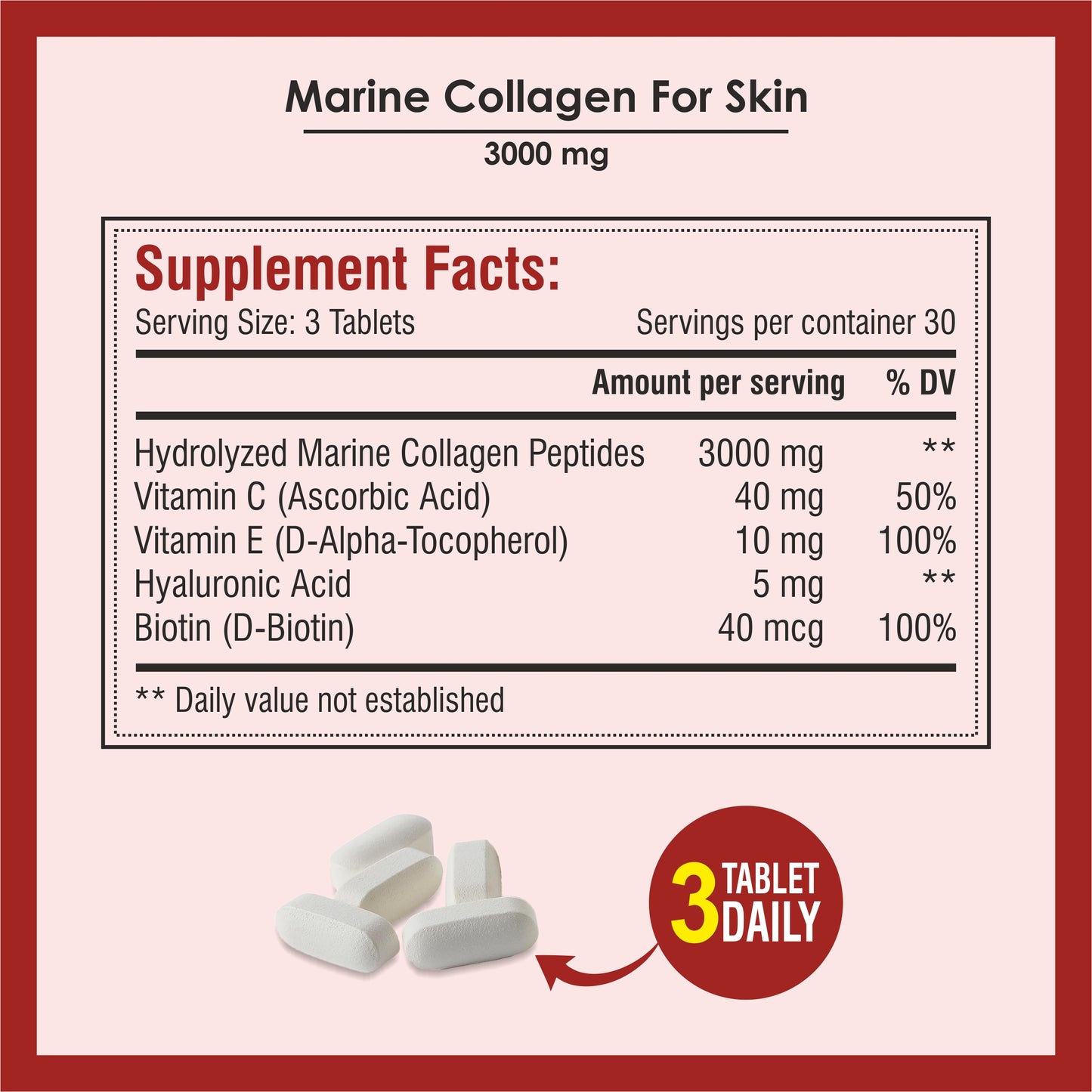 Biotrex Marine Collagen 3000mg Peptides With Biotin, Hyaluronic Acid, Vitamin C & E, Type 1 Marine Collagen, Healthy Hair, Skin, Nails, For Men & Women - 90 Tablets