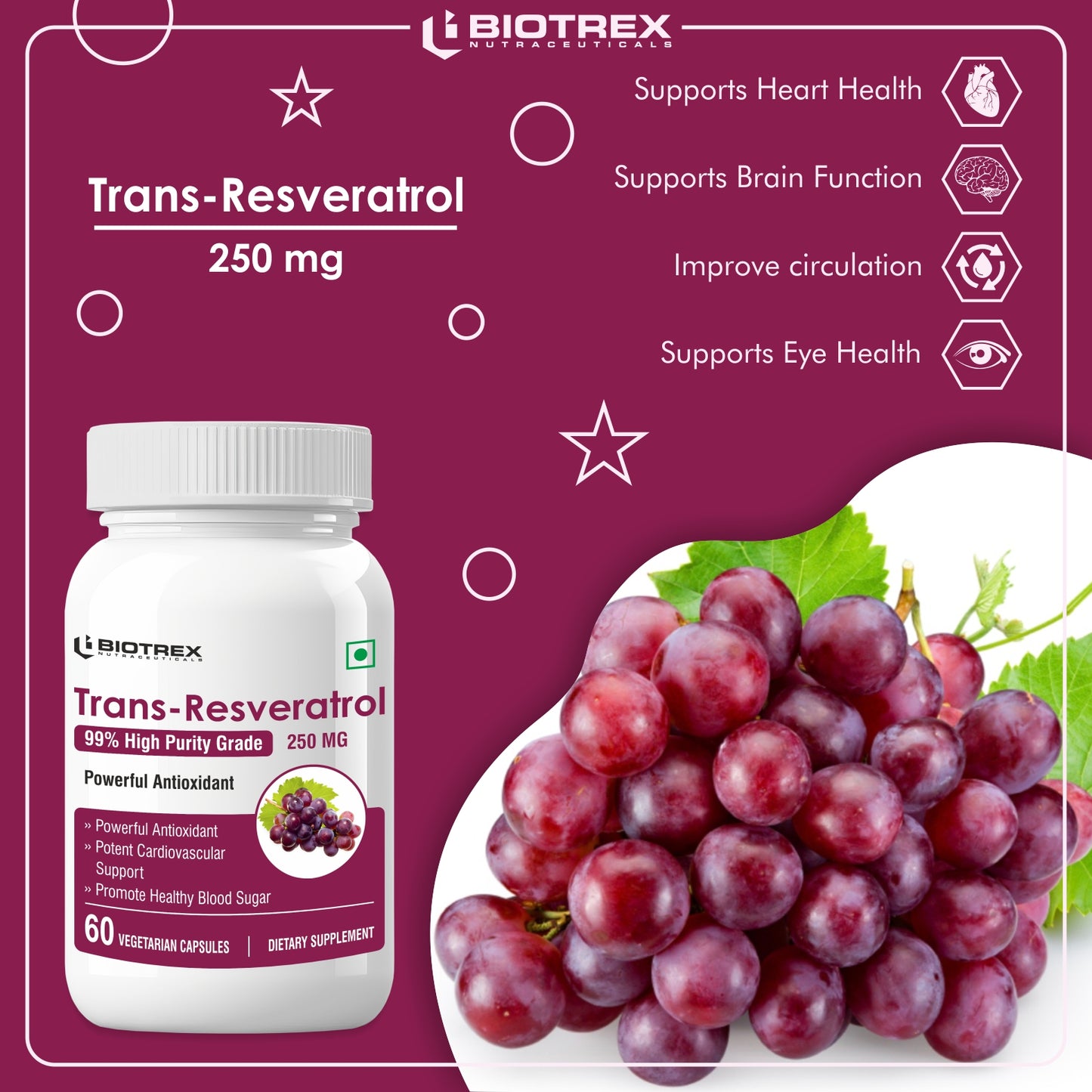 Biotrex Resveratrol 250mg - 60 Capsules