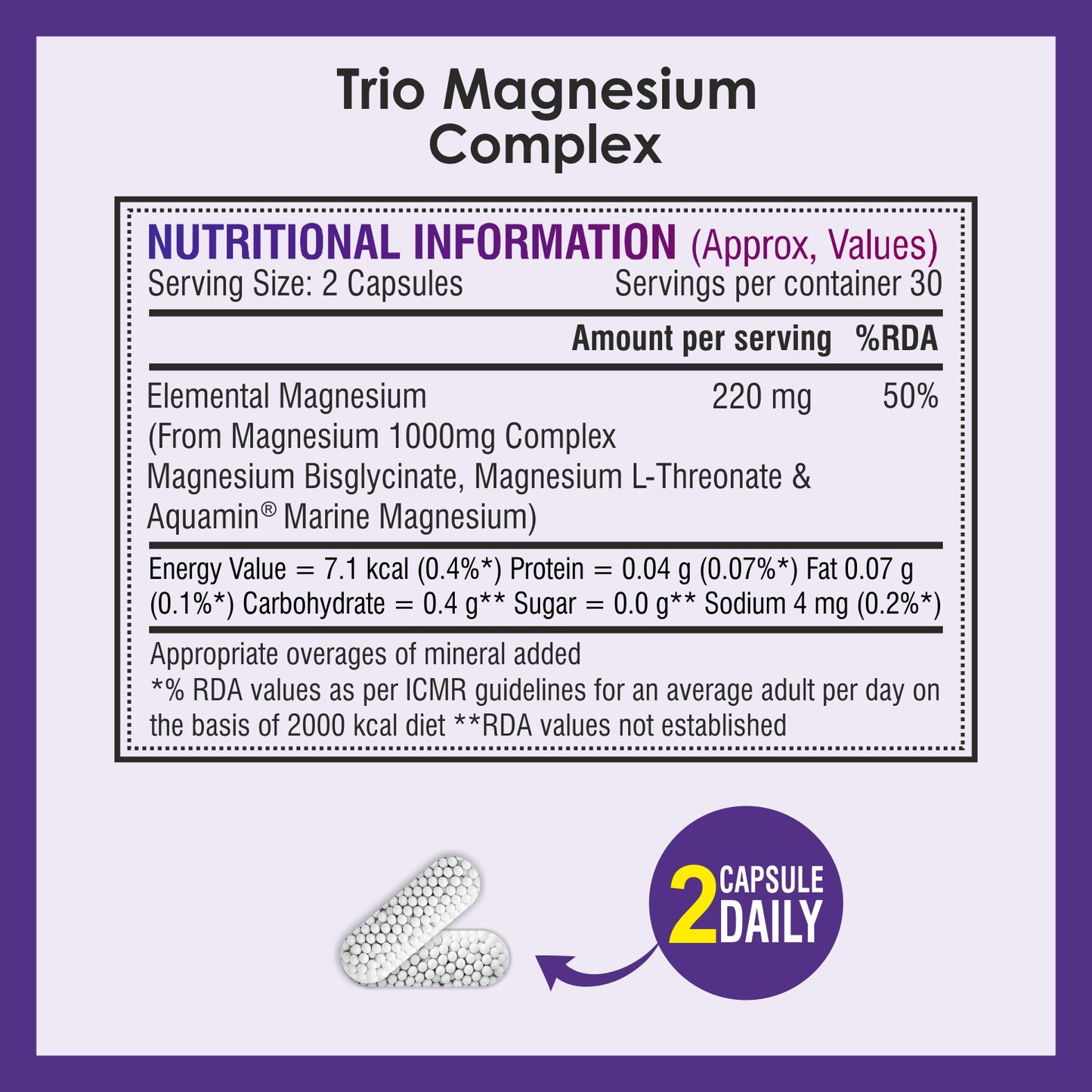 Biotrex Trio Magnesium Complex Enriched With Magnesium L- Threonate, Aquamin Citrate & Magnesium Glycinate, Highly Bioavailable Forms of Magnesium, Supports Healthy Nerve & Brain Health, Supports Healthy Sleep - 60 Veg Capsules