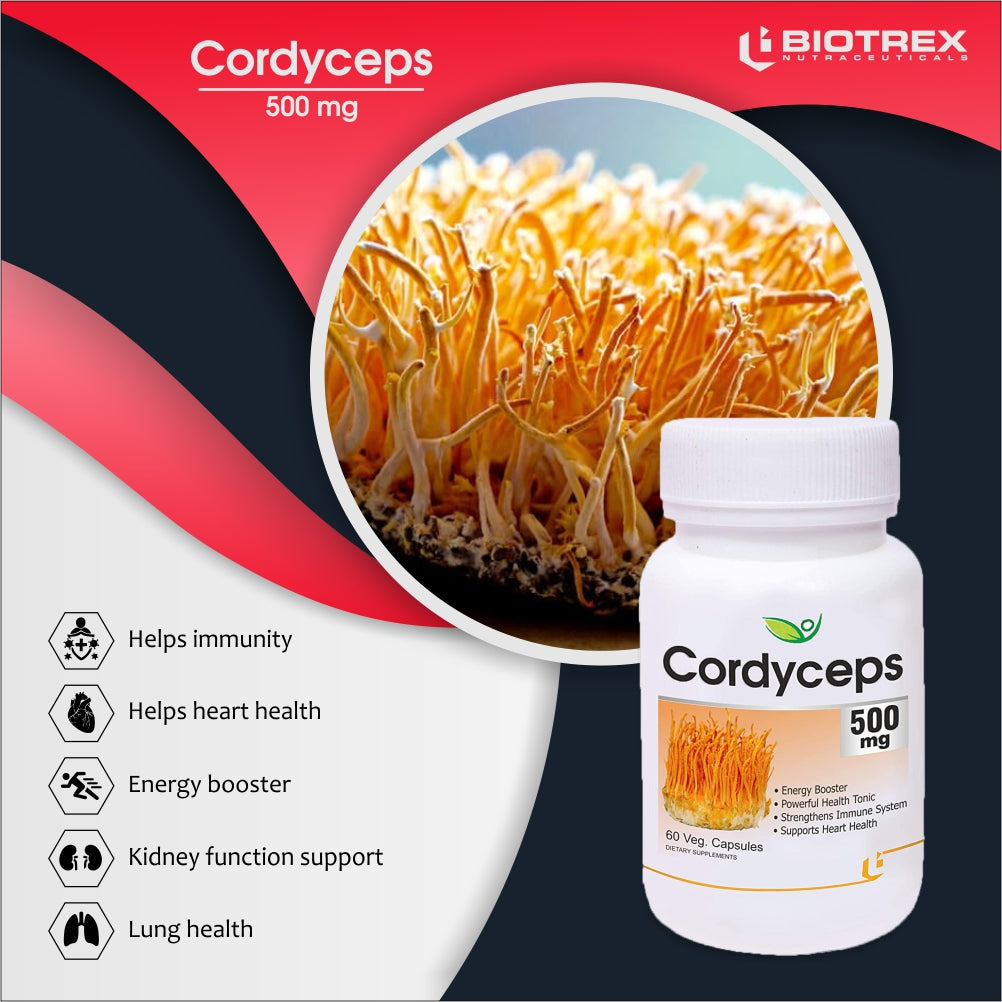 Biotrex Cordyceps 500mg 60 Veg Capsules Increases Energy Stamina